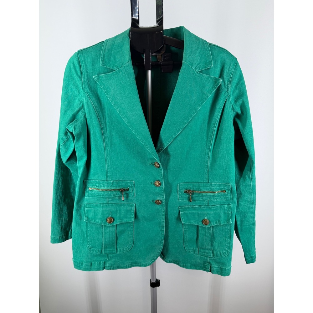 DG2 Diane Gilman Womens Green‎ Ramie Cotton Utility Blazer Jacket Size Large